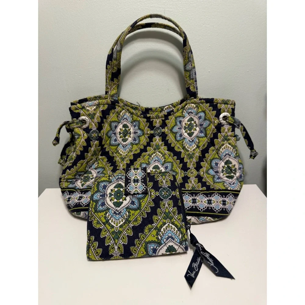 Vera Bradley Mediterranean Blue Quilted Shoulder Bag and Matching Wallet Set